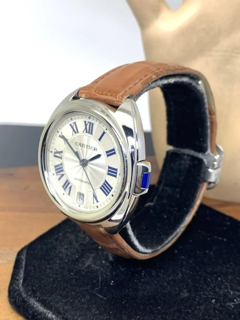Cartier Cle WSCL0017 Womens Watch Swiss Automatic Silver Dial Brown Leather 35mm